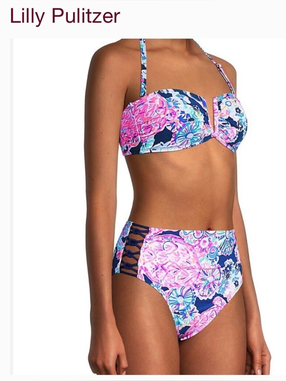 Lilly Pulitzer SWIMSUIT: Rumy Lattice High-Waisted Bottom/Niall Bandeau Top NWT